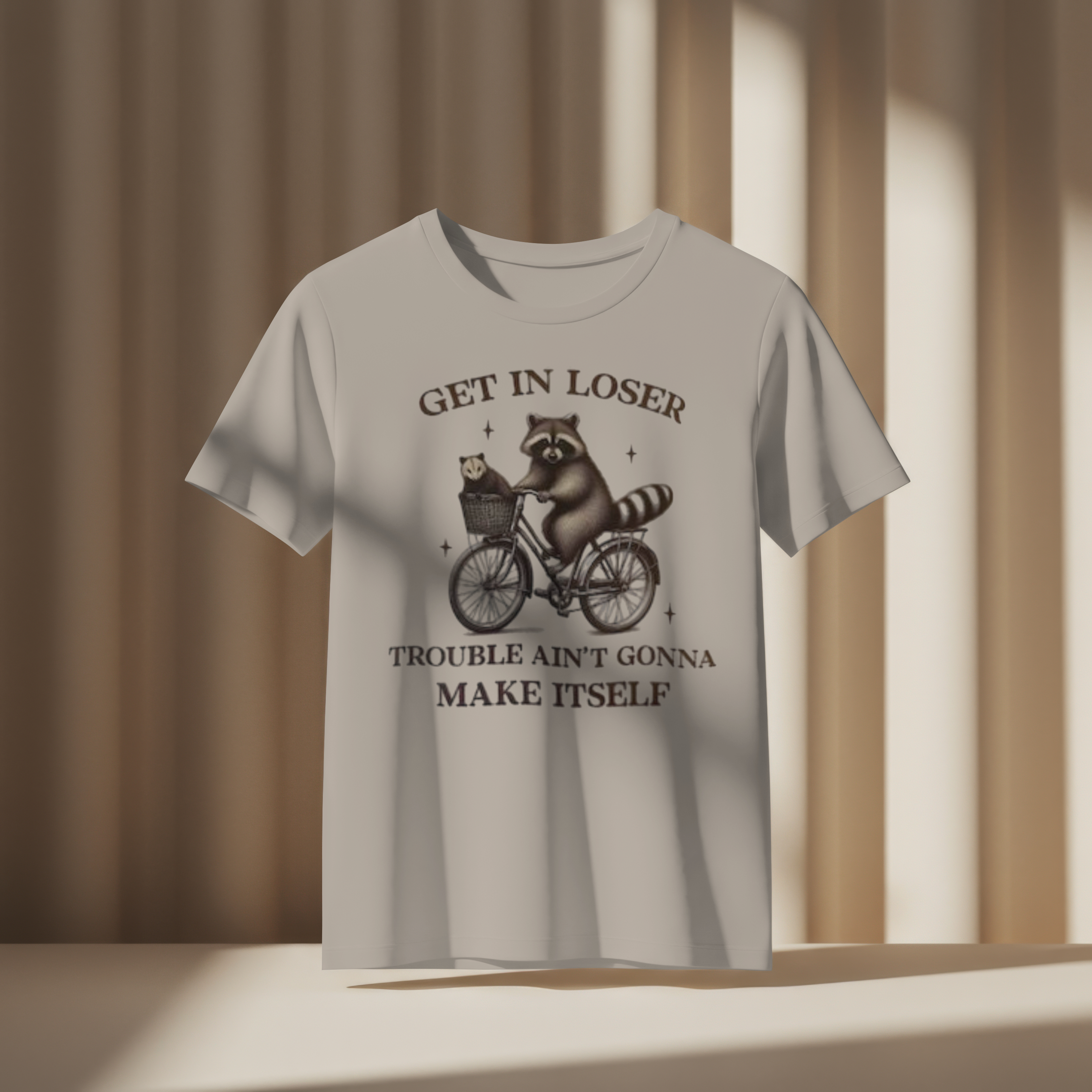 Funny Raccoon and Opossum Cycling Art Print