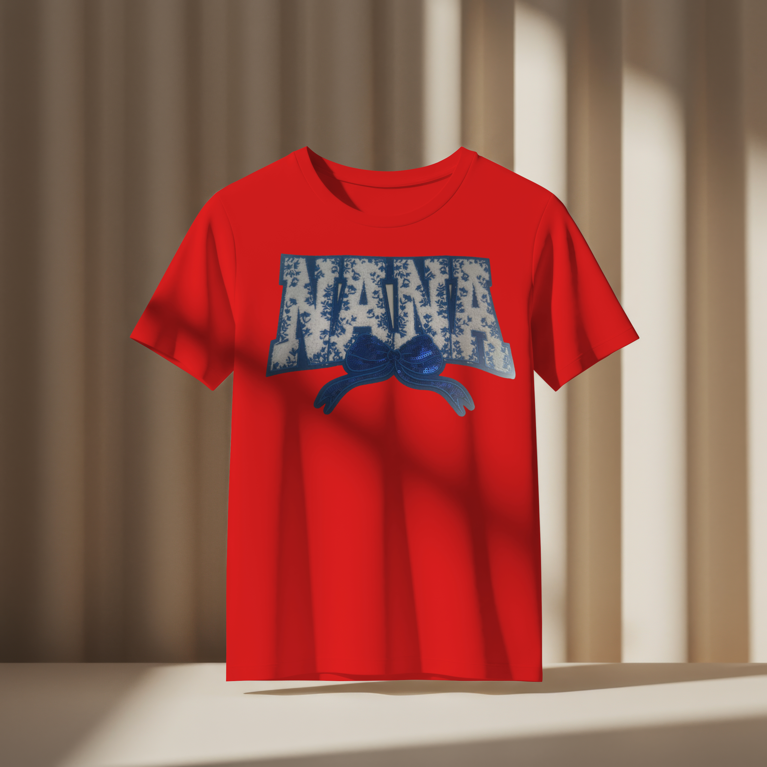 Nana White with Blue Ribbon Print