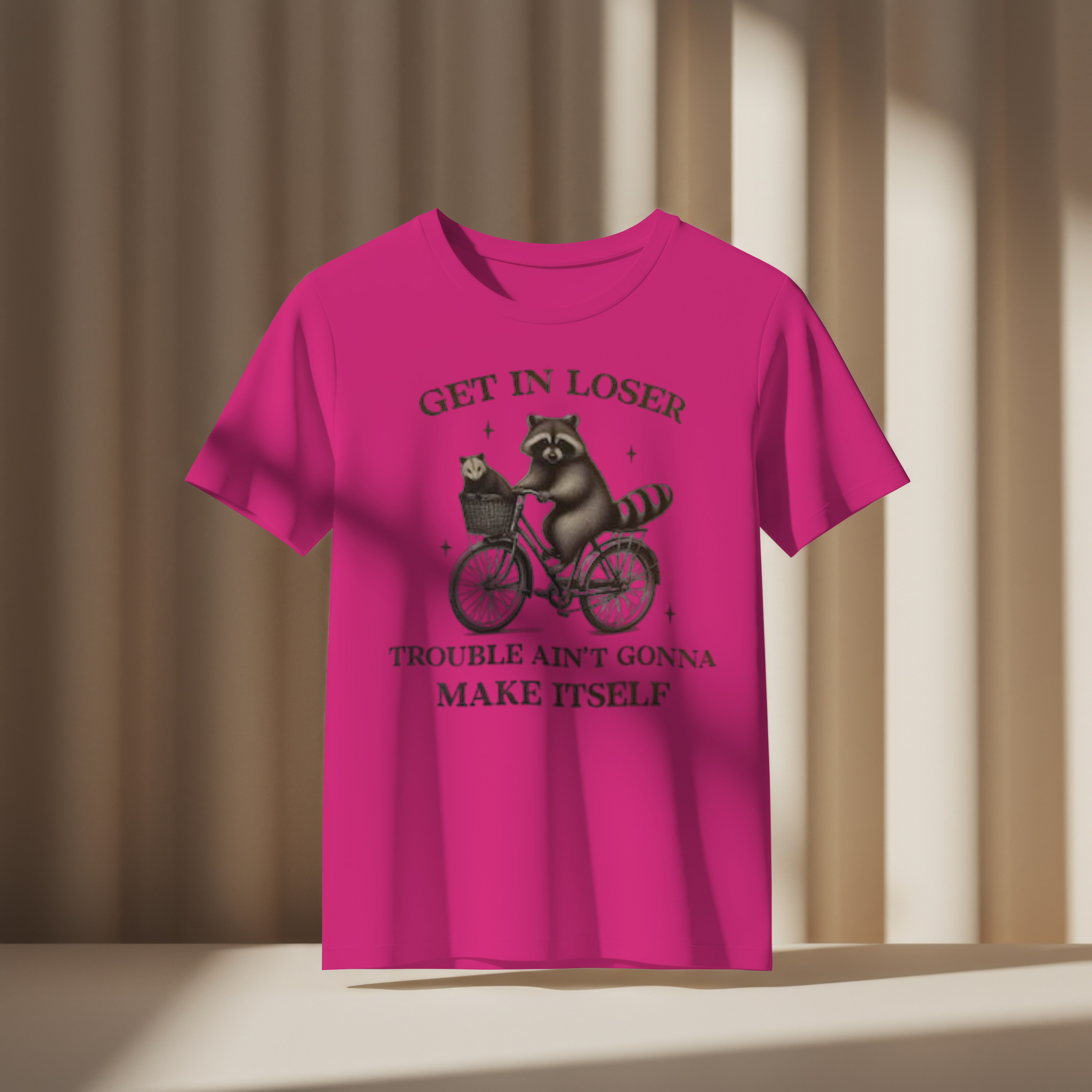 Funny Raccoon and Opossum Cycling Art Print