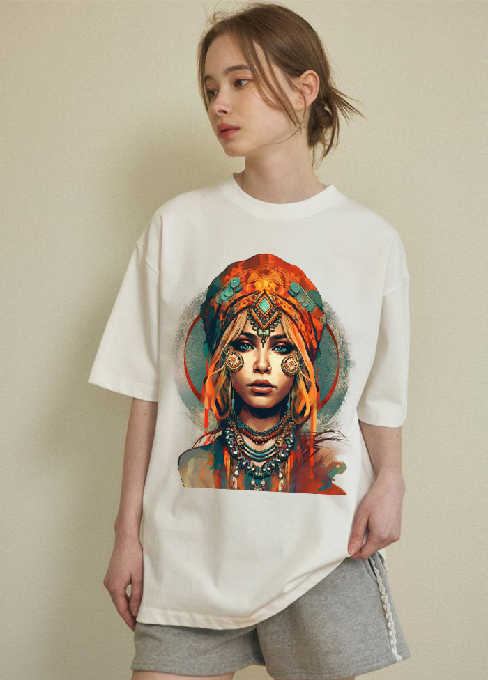 Boho Chic Artistic Portrait Oversized T-Shirt || Off-White ||