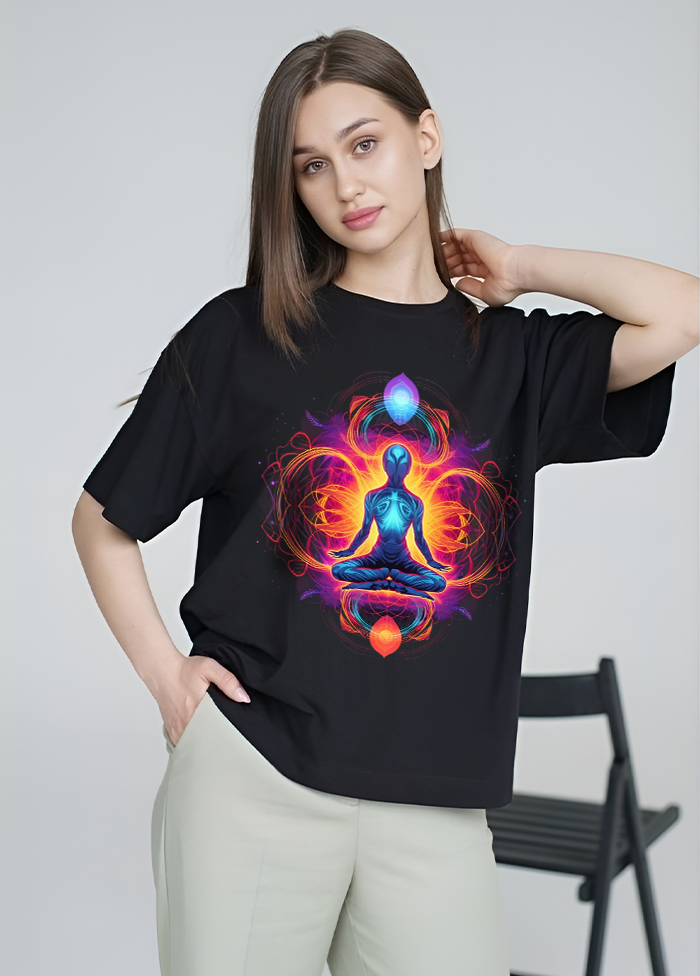 Cosmic Chakra Oversized T-Shirt || Black ||