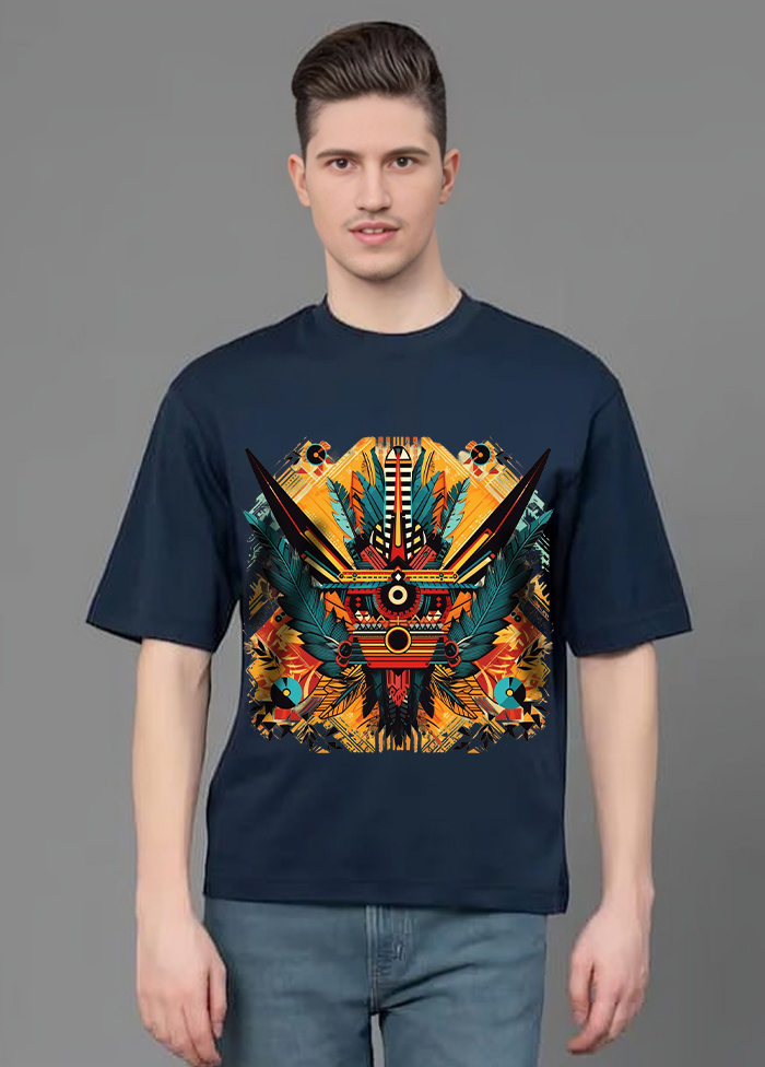 Tribal Mask Energy Oversized T-Shirt || Blue ||