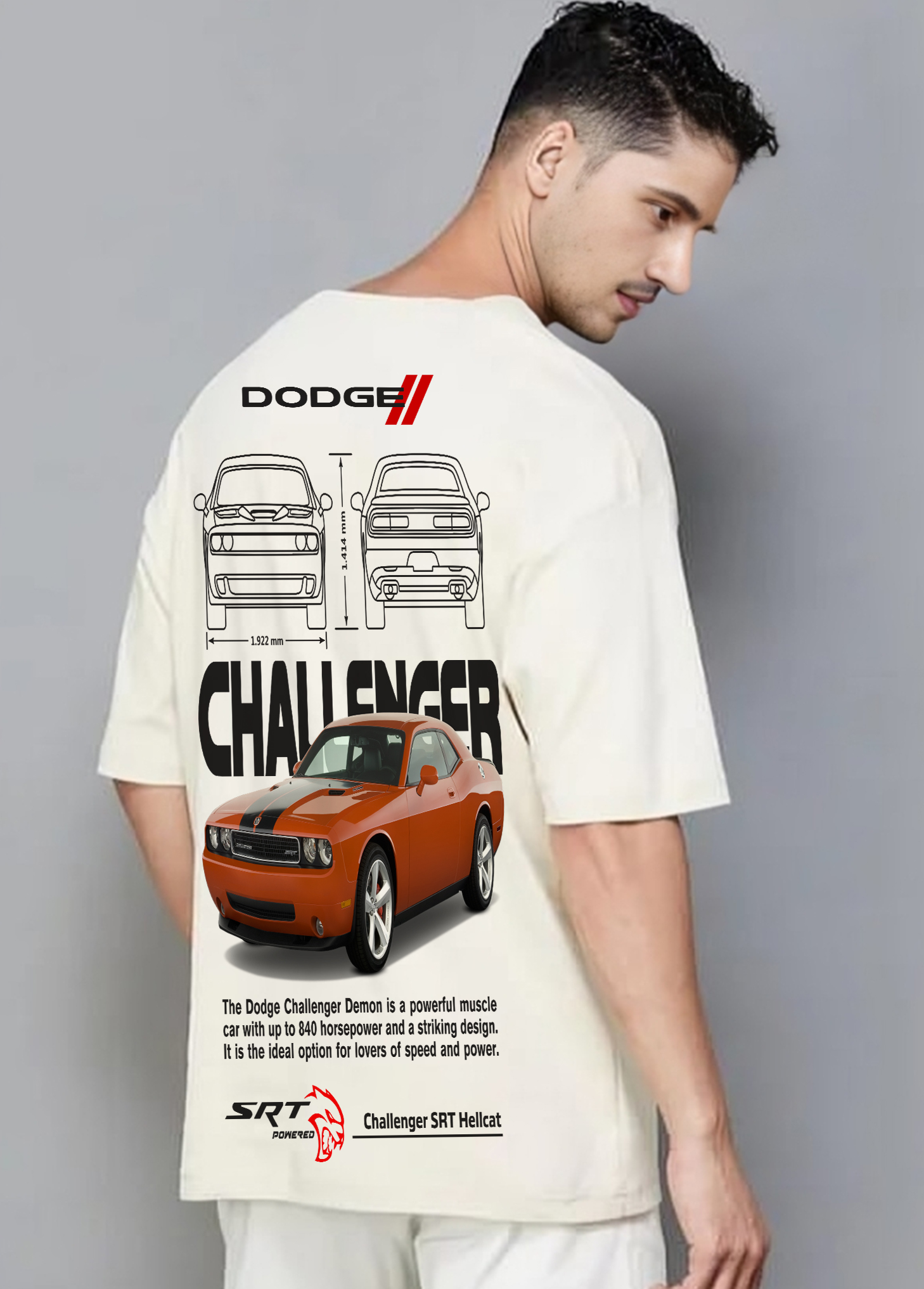 Dodge Challenger Oversized T-shirt || Off-White ||