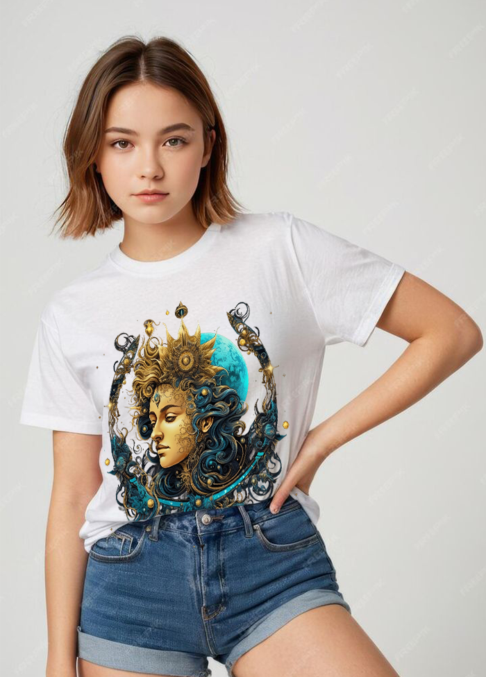 Boho Chic Artistic Portrait Oversized T-Shirt || White ||