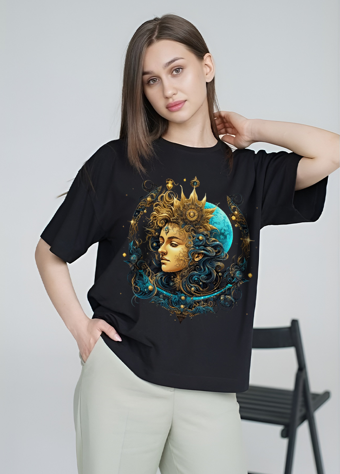 Boho Chic Artistic Portrait Oversized T-Shirt || Black ||