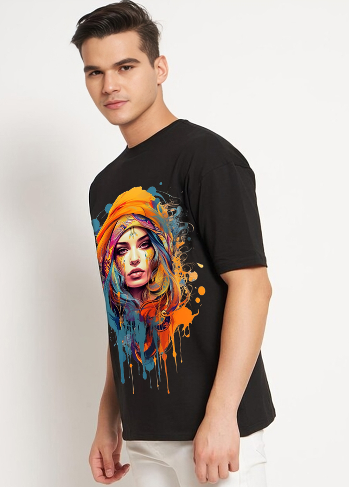 Boho Chic Artistic Portrait Oversized T-Shirt || Black ||