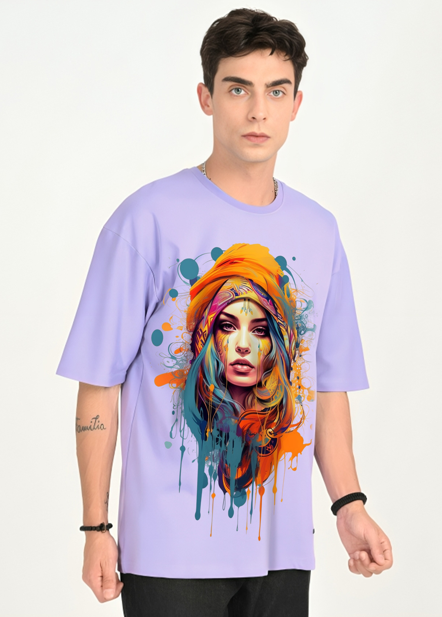 Boho Chic Artistic Portrait Oversized T-Shirt || Lavender ||