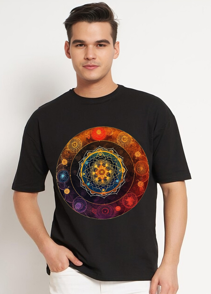 Chakra Alignment Mandala oversized T shirt || Black ||