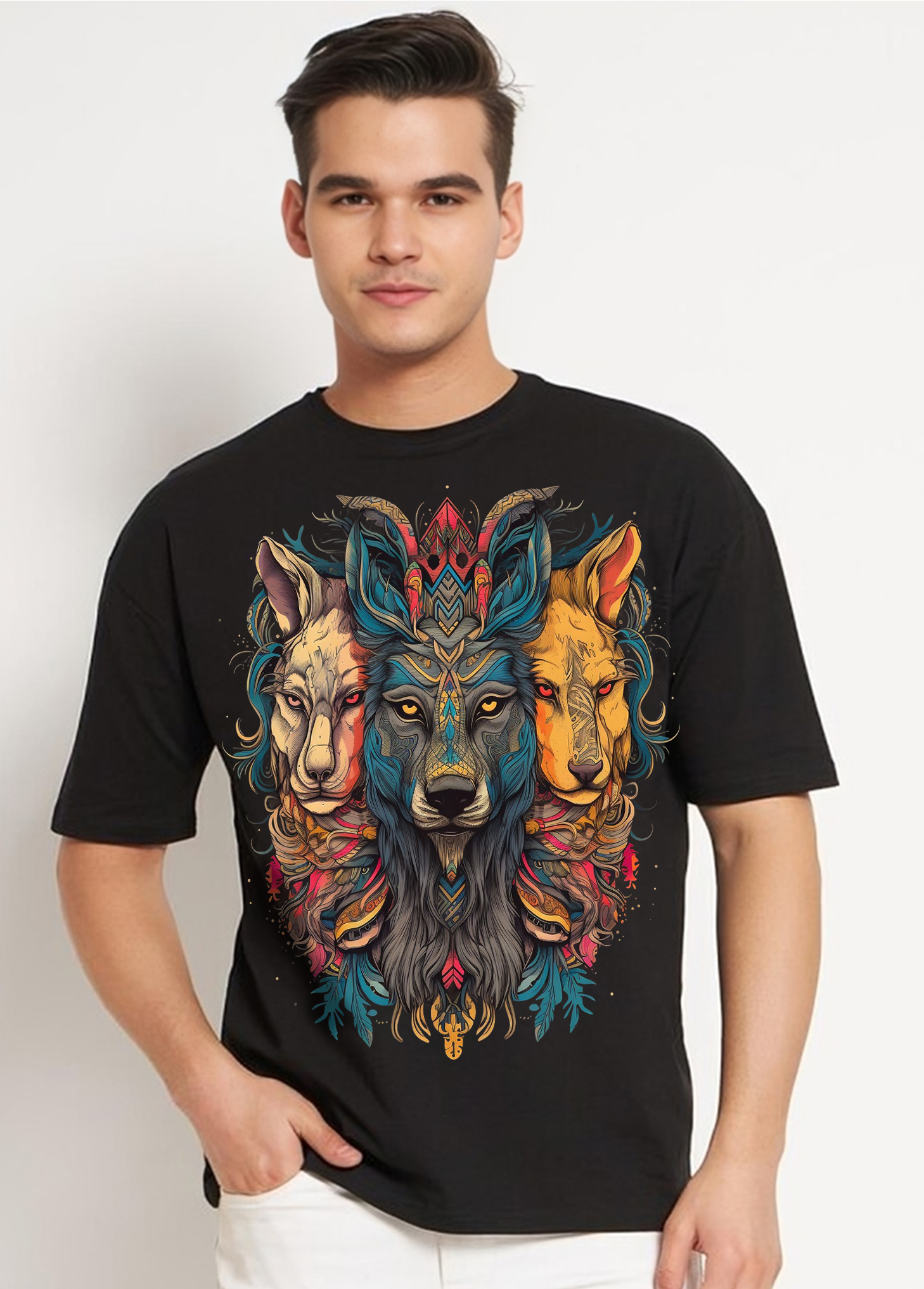 Tribal Spirit Animal Oversized T-Shirt || BLACK ||