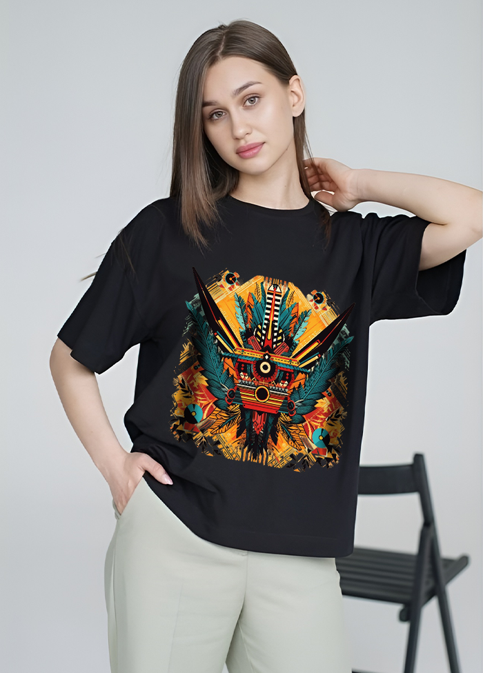 Tribal Mask Energy Oversized T-Shirt || Black ||