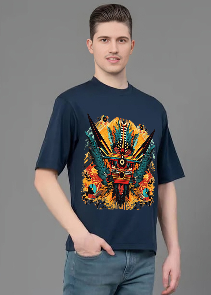 Tribal Mask Energy Oversized T-Shirt || Blue ||