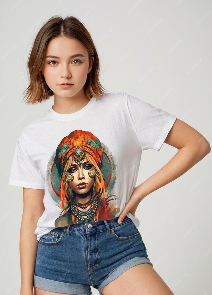 Boho Chic Artistic Portrait Oversized T-Shirt || White ||