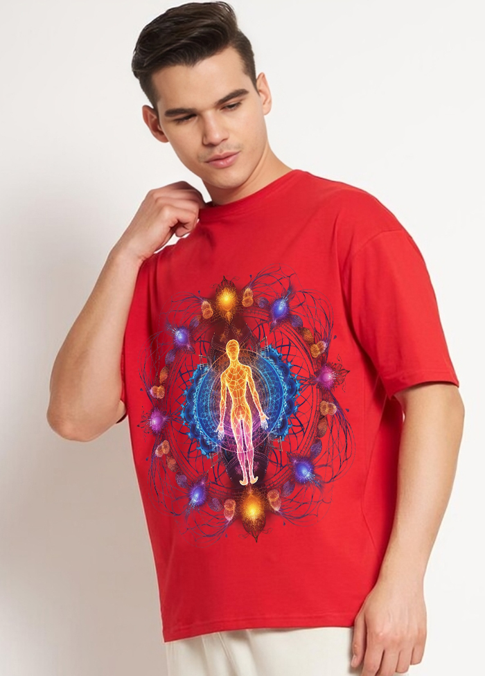 Cosmic Energy Aura oversized T shirt || Red ||