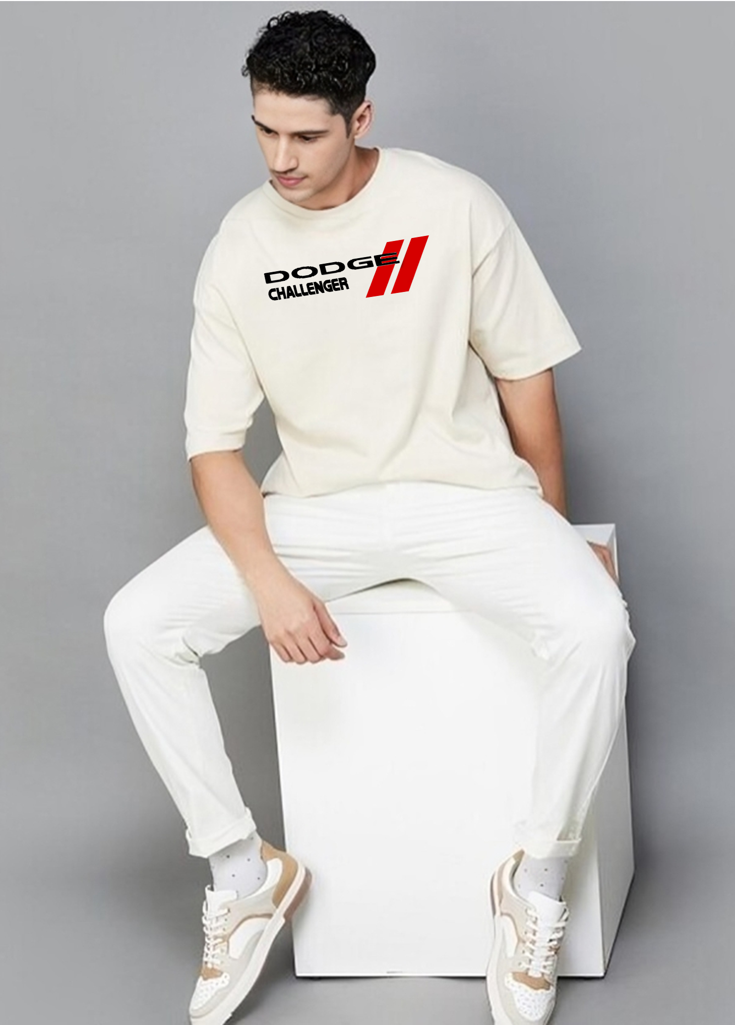 Dodge Challenger Oversized T-shirt || Off-White ||
