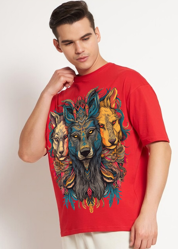 Tribal Spirit Animal Oversized T-Shirt || Red ||