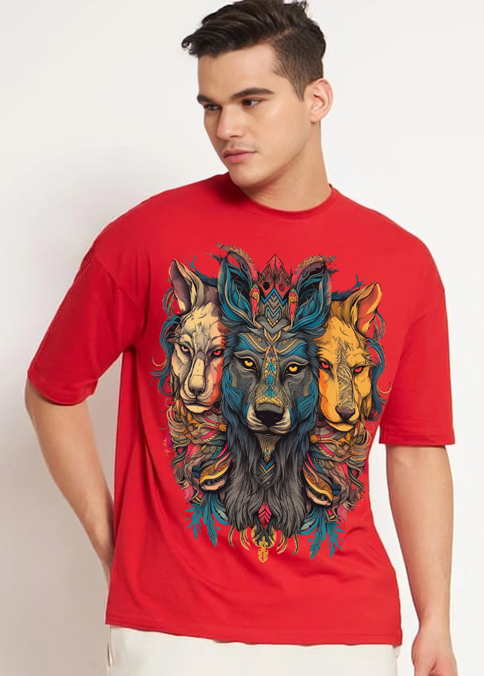 Tribal Spirit Animal Oversized T-Shirt || Red ||