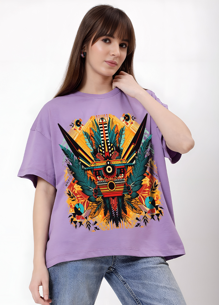 Tribal Mask Energy Oversized T-Shirt || Lavender ||
