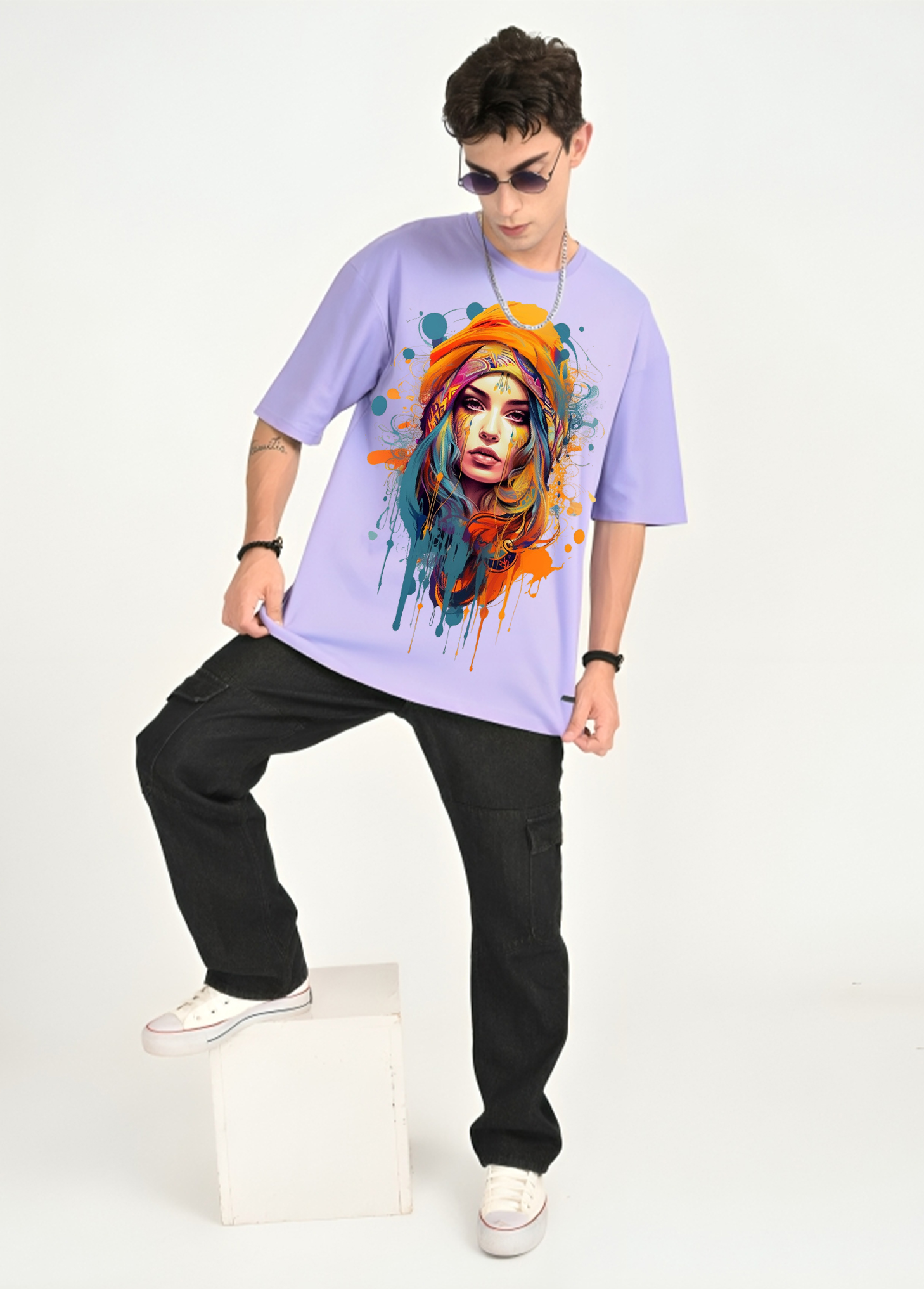 Boho Chic Artistic Portrait Oversized T-Shirt || Lavender ||