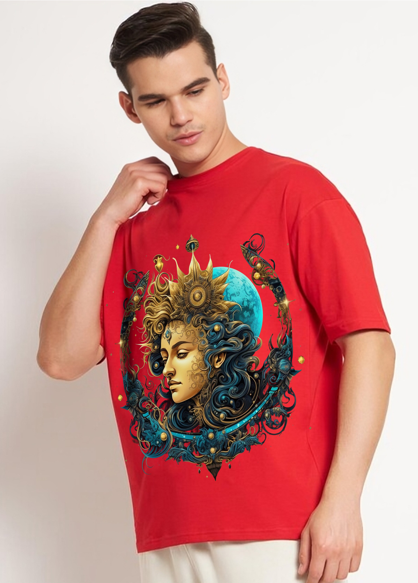 Boho Chic Artistic Portrait Oversized T-Shirt || Red ||