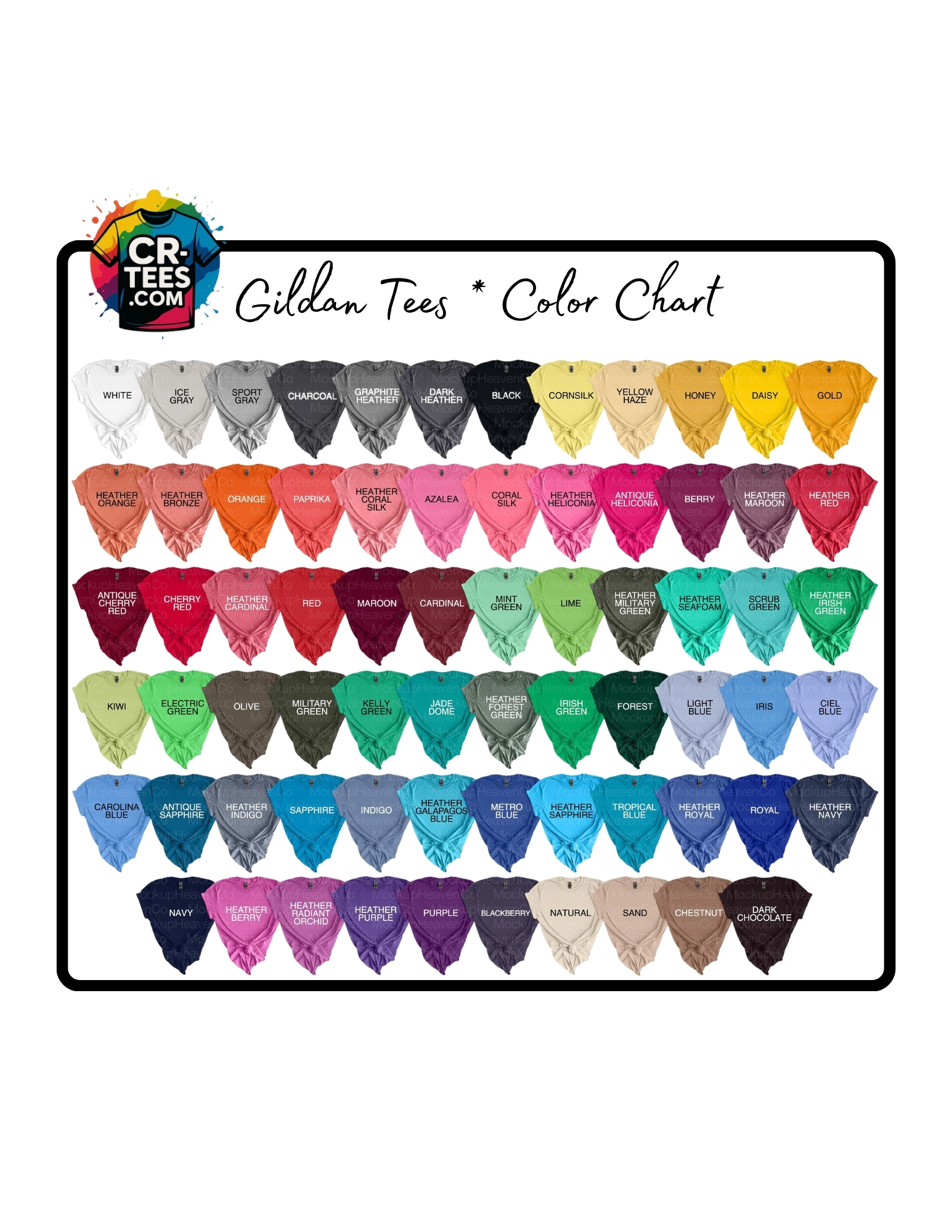Gildan Tees Color Chart