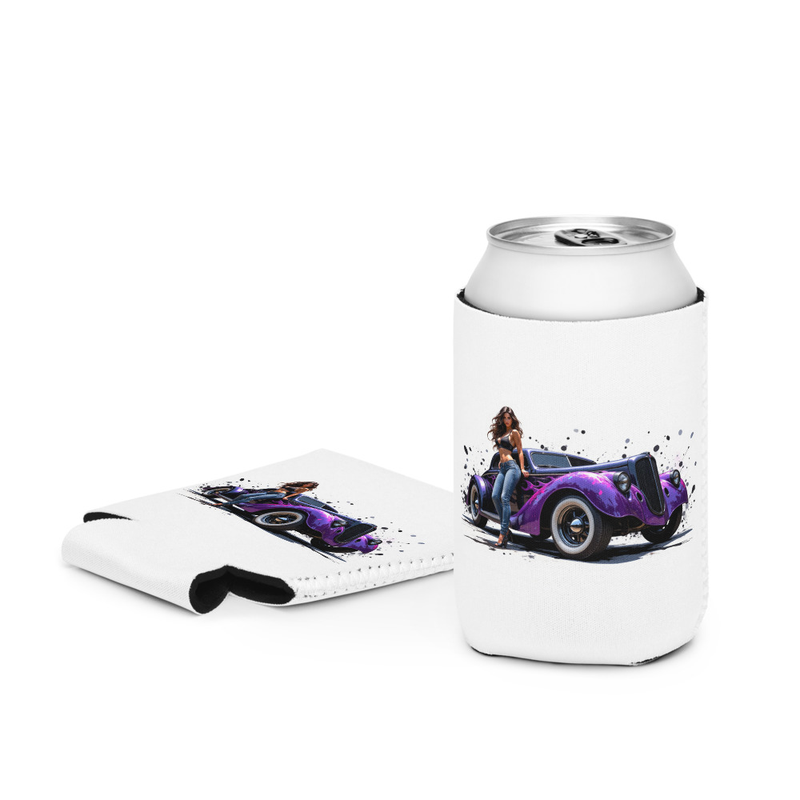 Black & Purple Hot Rod with Pinup Can Cooler
