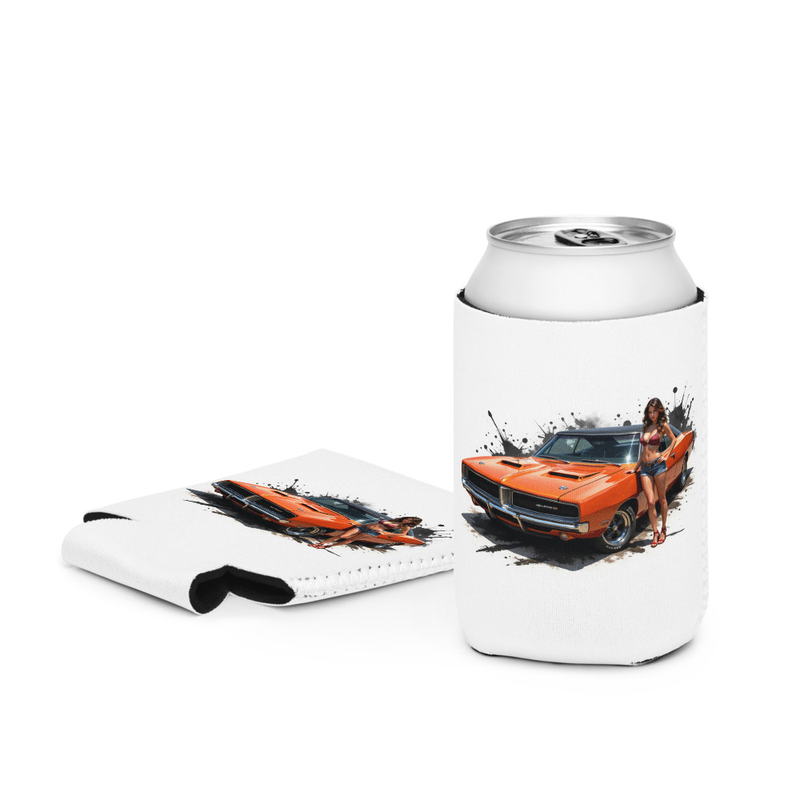 Orange Charger and Pinup Can Cooler