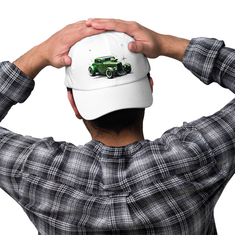 Classic Green Hot Rod White Cap