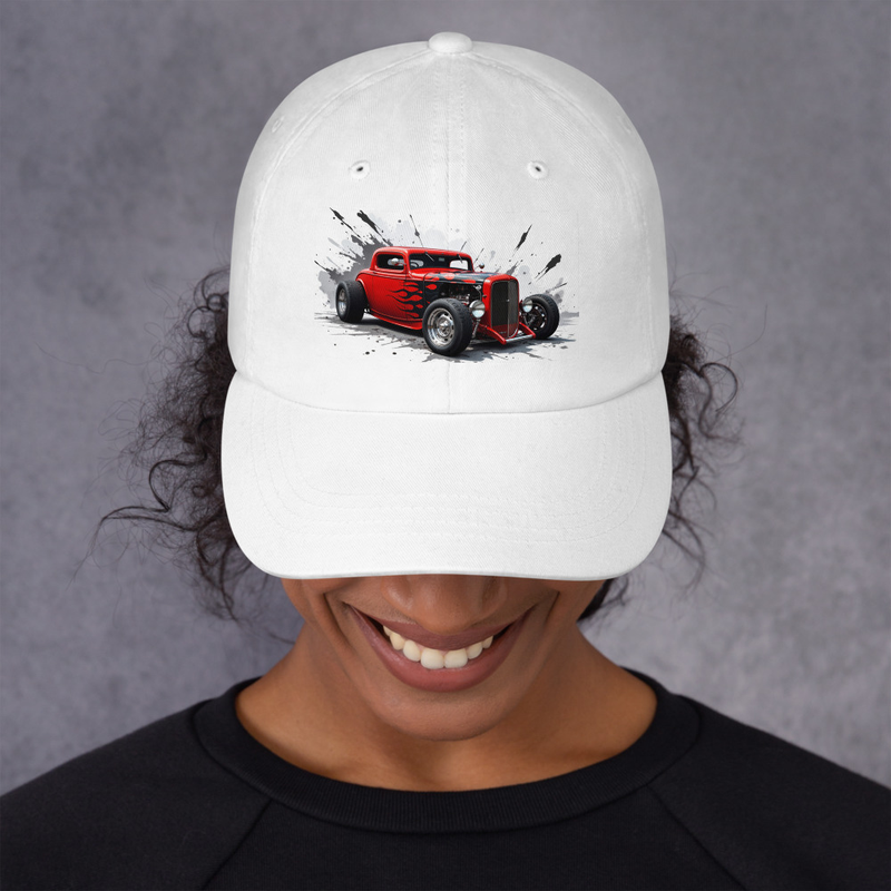 Classic Red Hot Rod White Cap