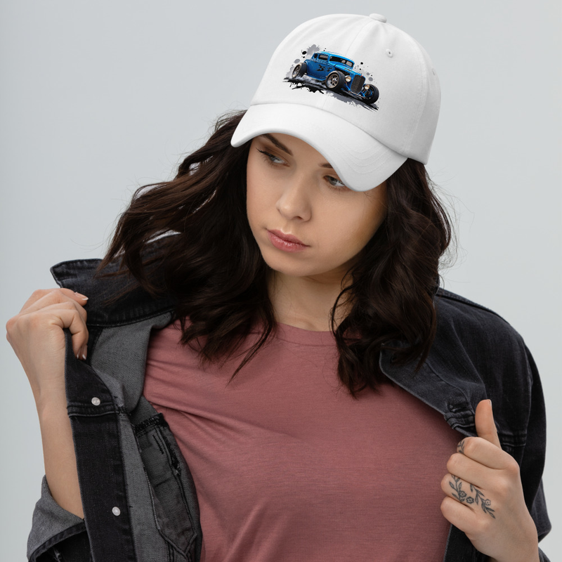 Classic Blue Hot Rod White Cap