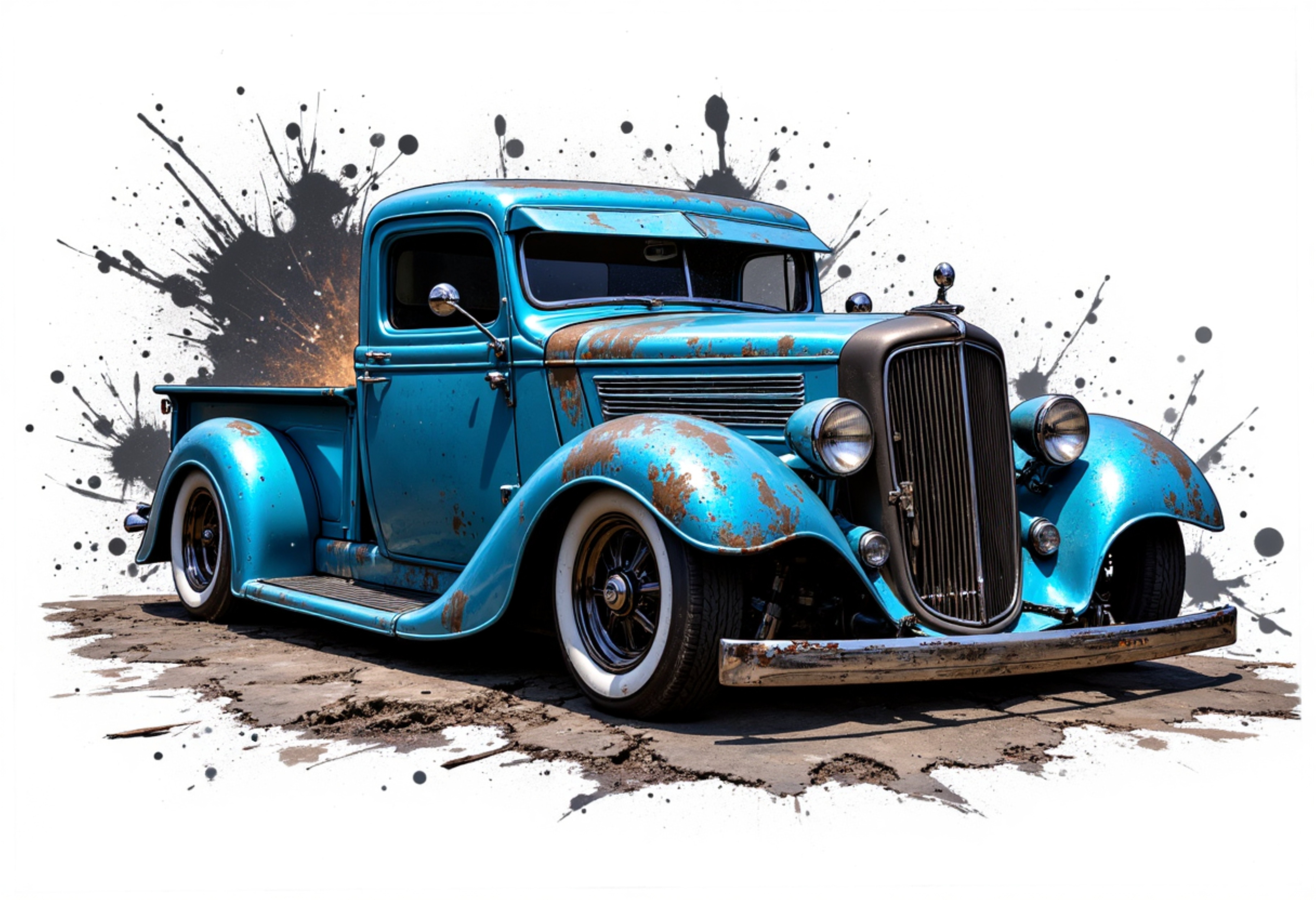 Blue Hot Rod Truck Canvas Wall Art