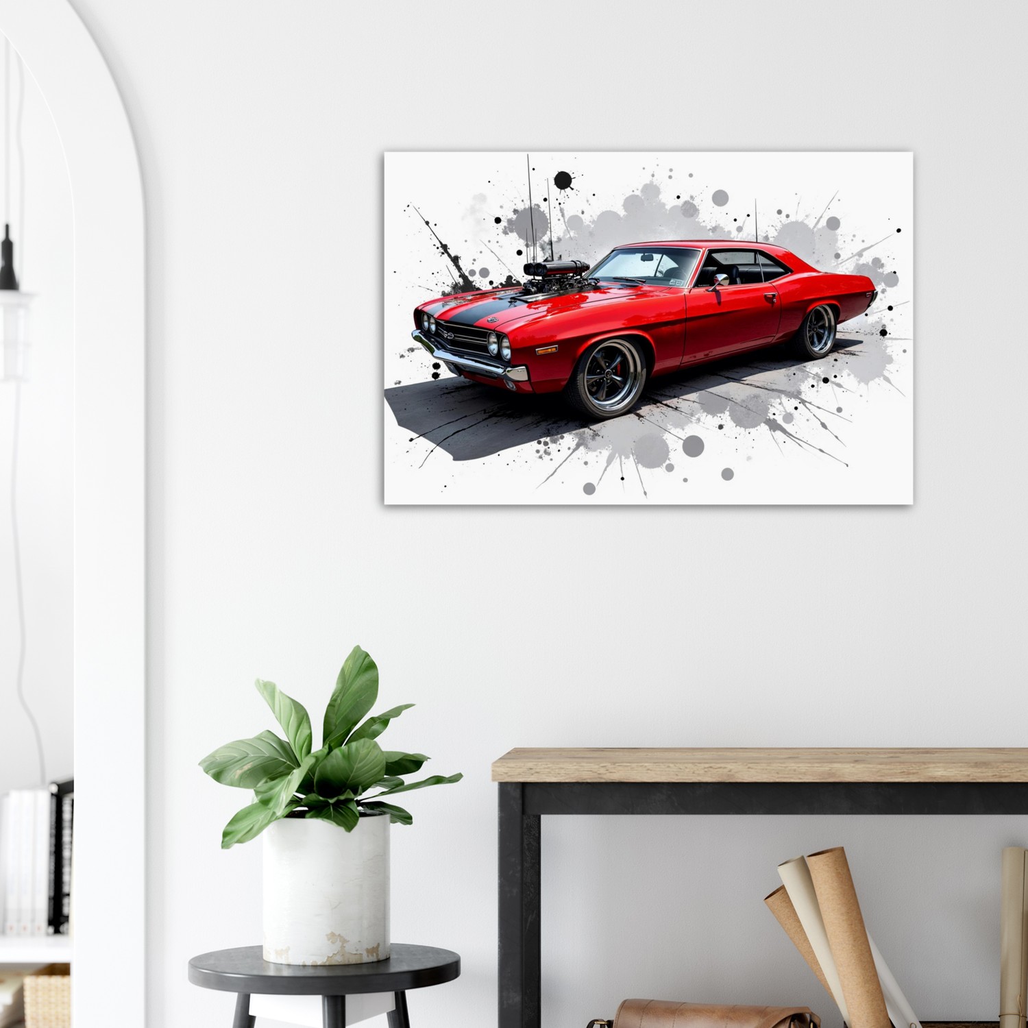 Vintage Red Camaro on Aluminum