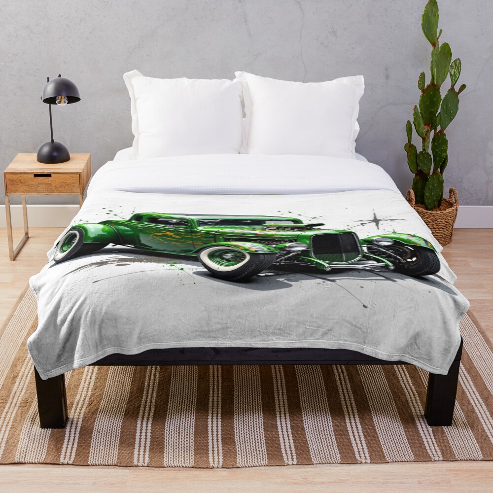 Green Hot Rod Throw Blanket