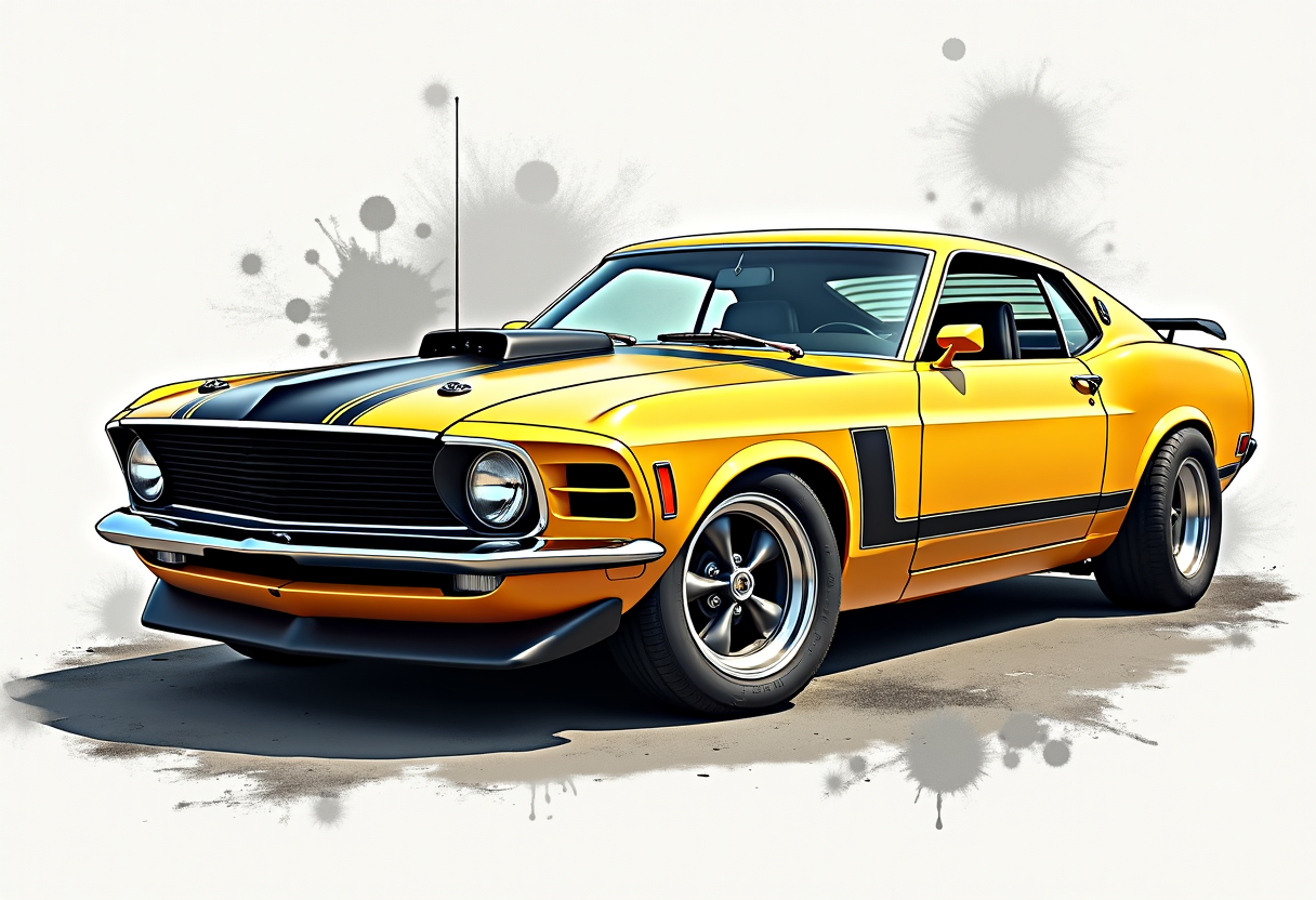 Yellow Mustang High-Res Automotive Art