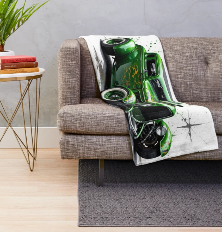 Green Hot Rod Throw Blanket
