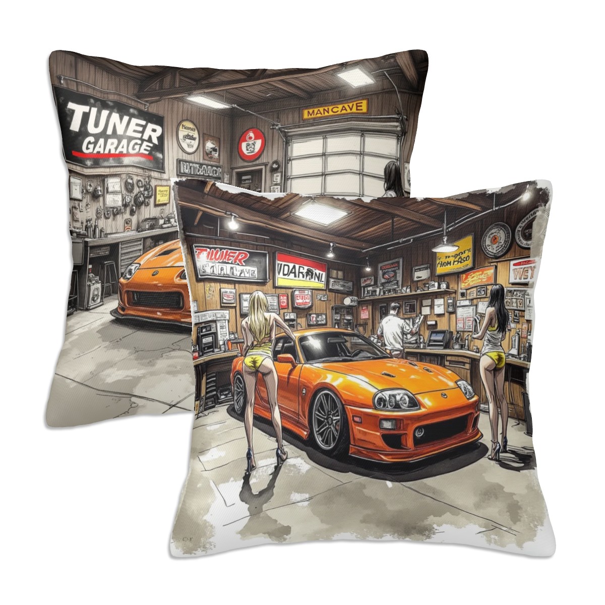 Toyota Supra Workshop Decorative Pillowcases
