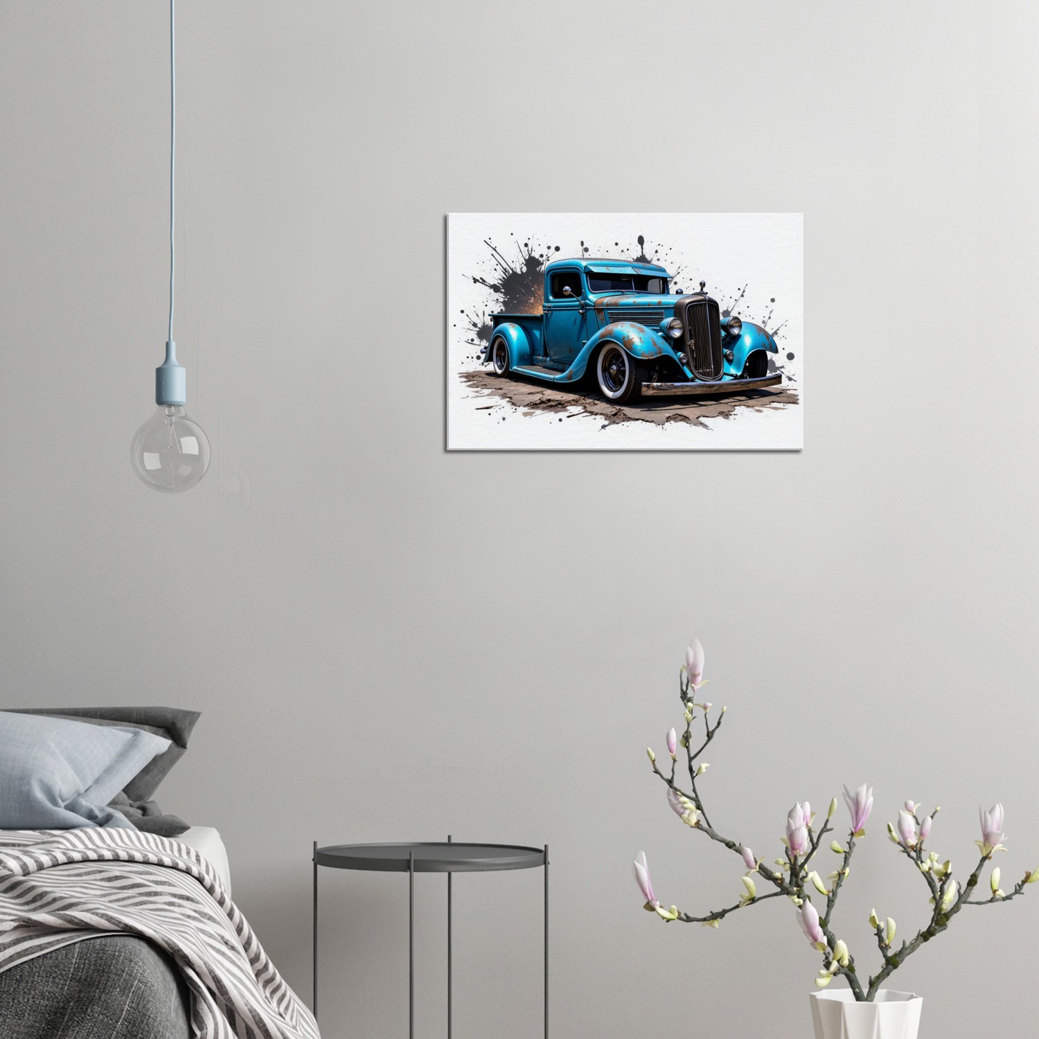 Blue Hot Rod Truck Canvas Wall Art