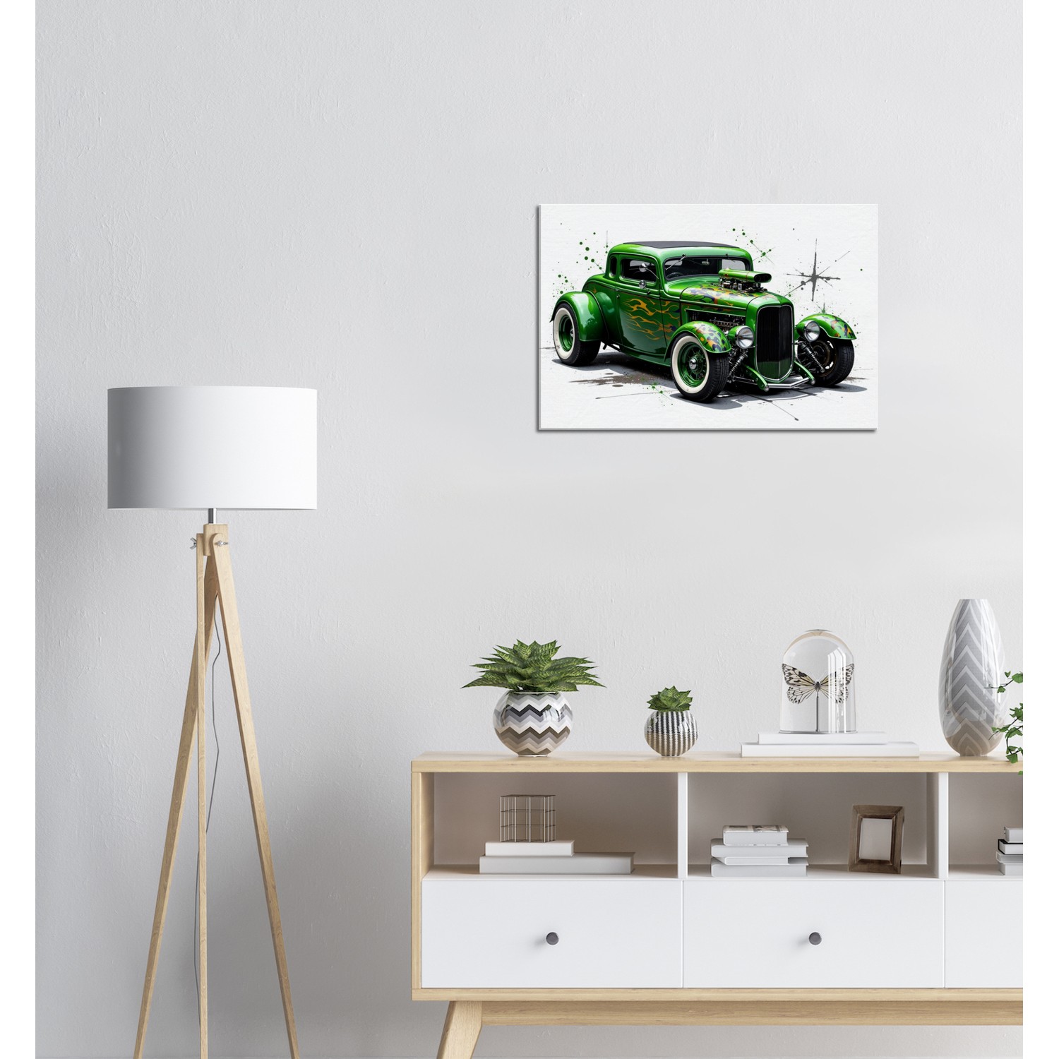 Green Hot Rod Canvas Wall Art