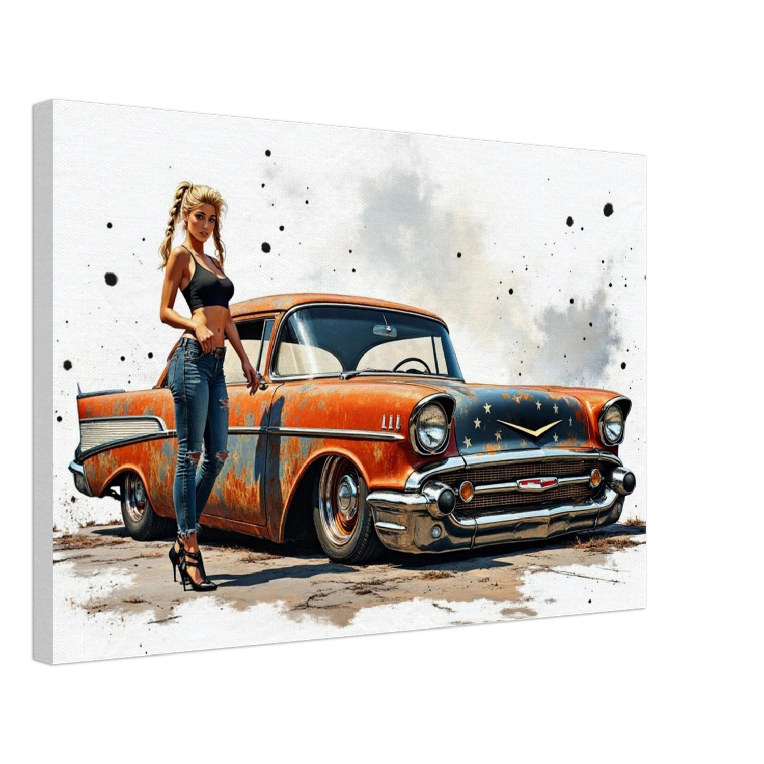 Alyssa with a 57 Chevy Rat Rod Mounted Canvas