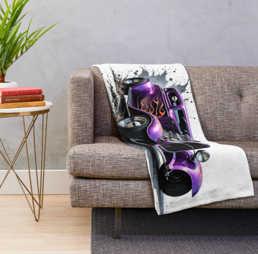 Purple Hot Rod Throw Blanket