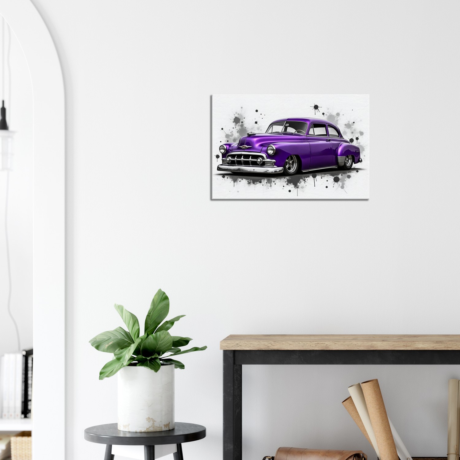 1950s Chevy Fleetline Hot Rod Mounted Canvas