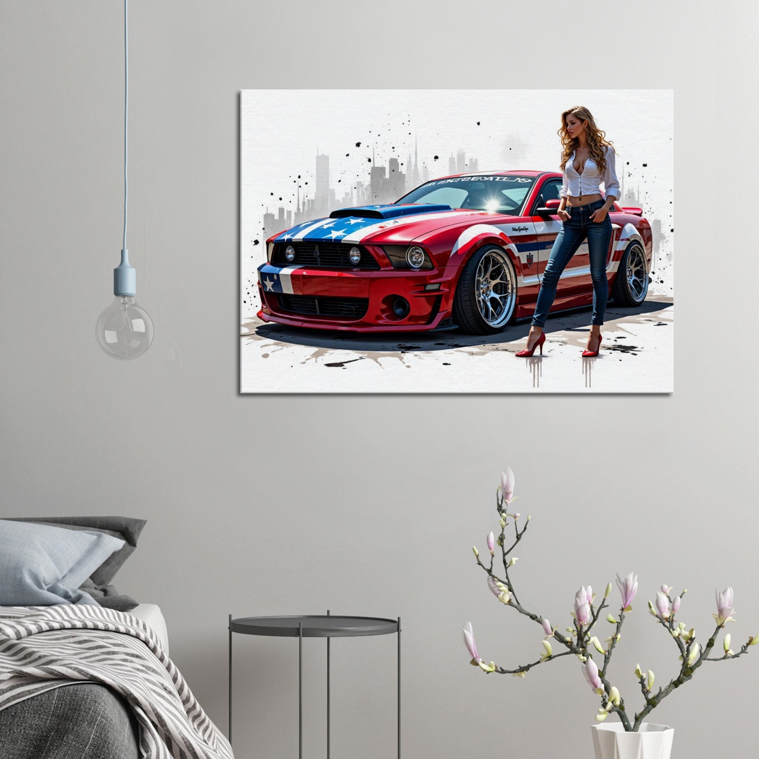 Large Patriotic Mustang & Pinup Wall Art