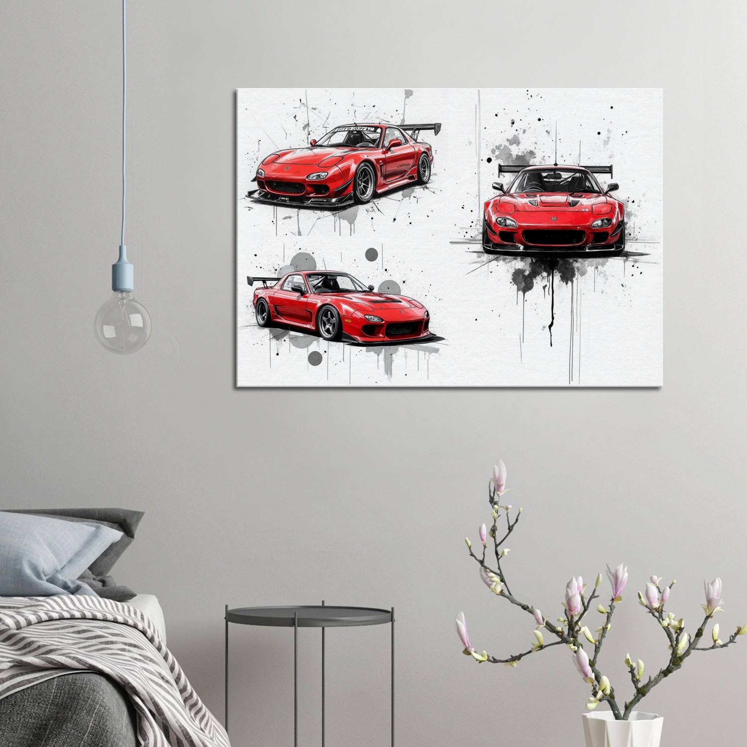 Pencil Sketch Style Triple RX7 Mounted Canvas