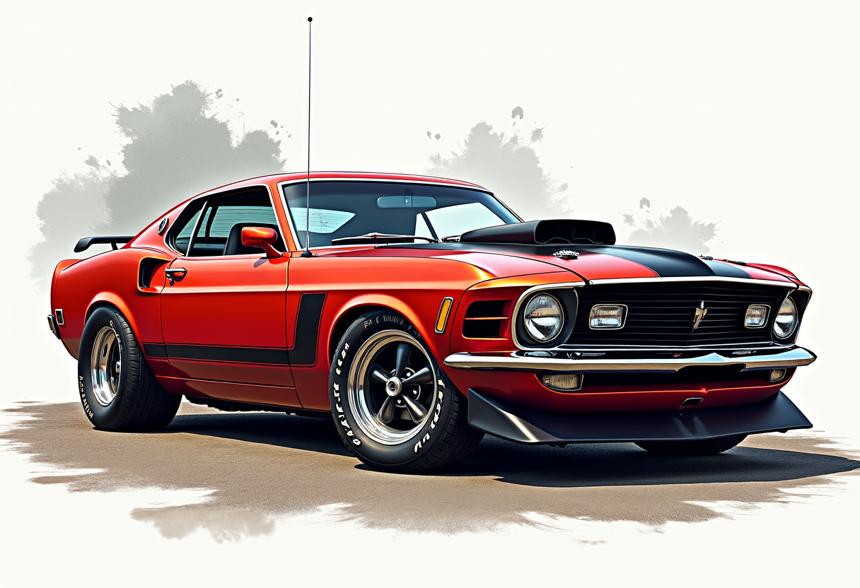 Red Mustang High-Res Automotive Art