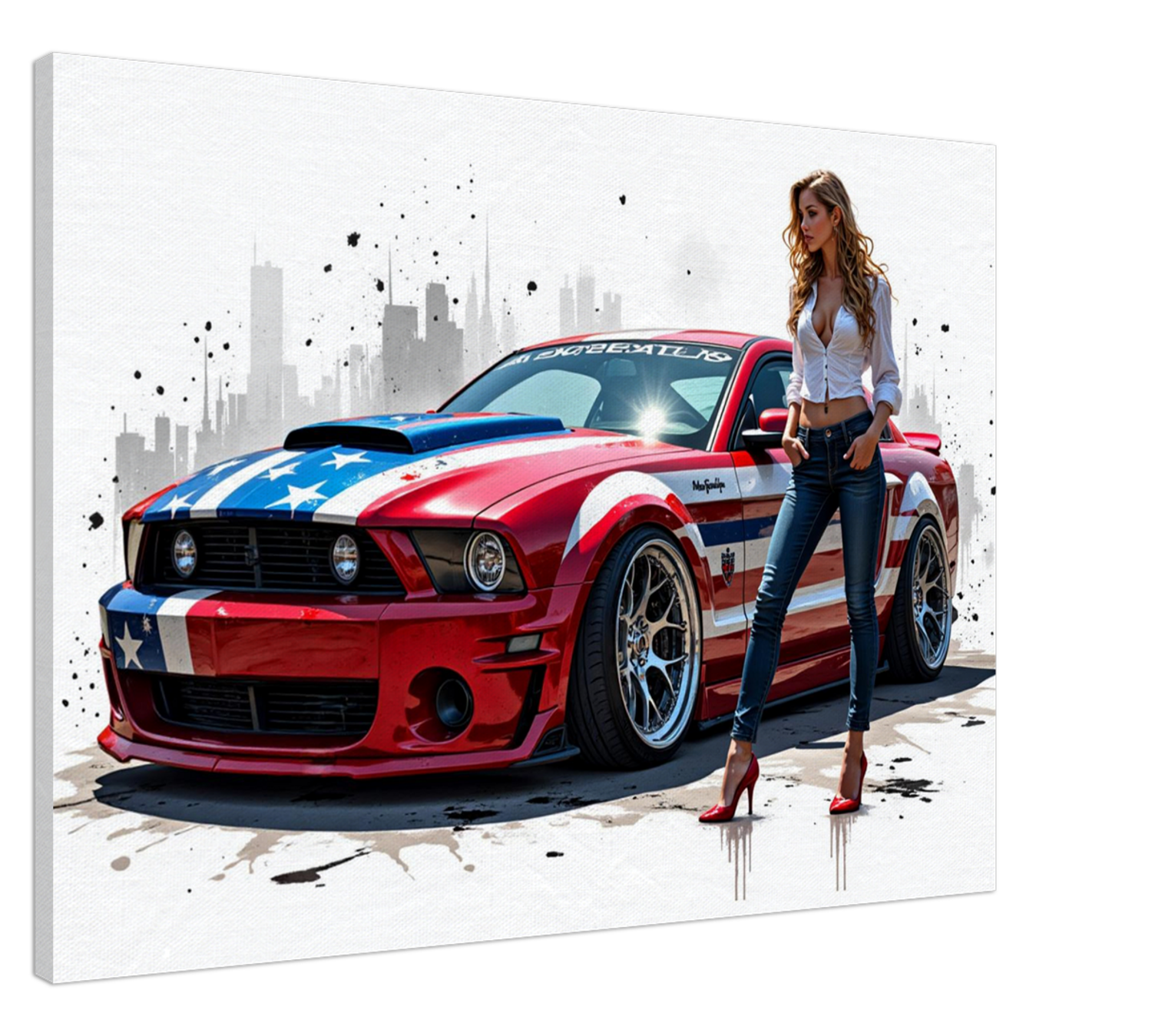 Large Patriotic Mustang & Pinup Wall Art