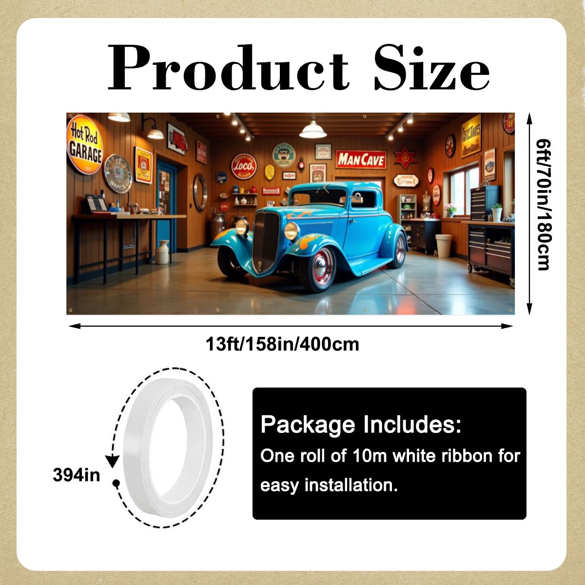 Blue Hot Rod Garage Door Banner