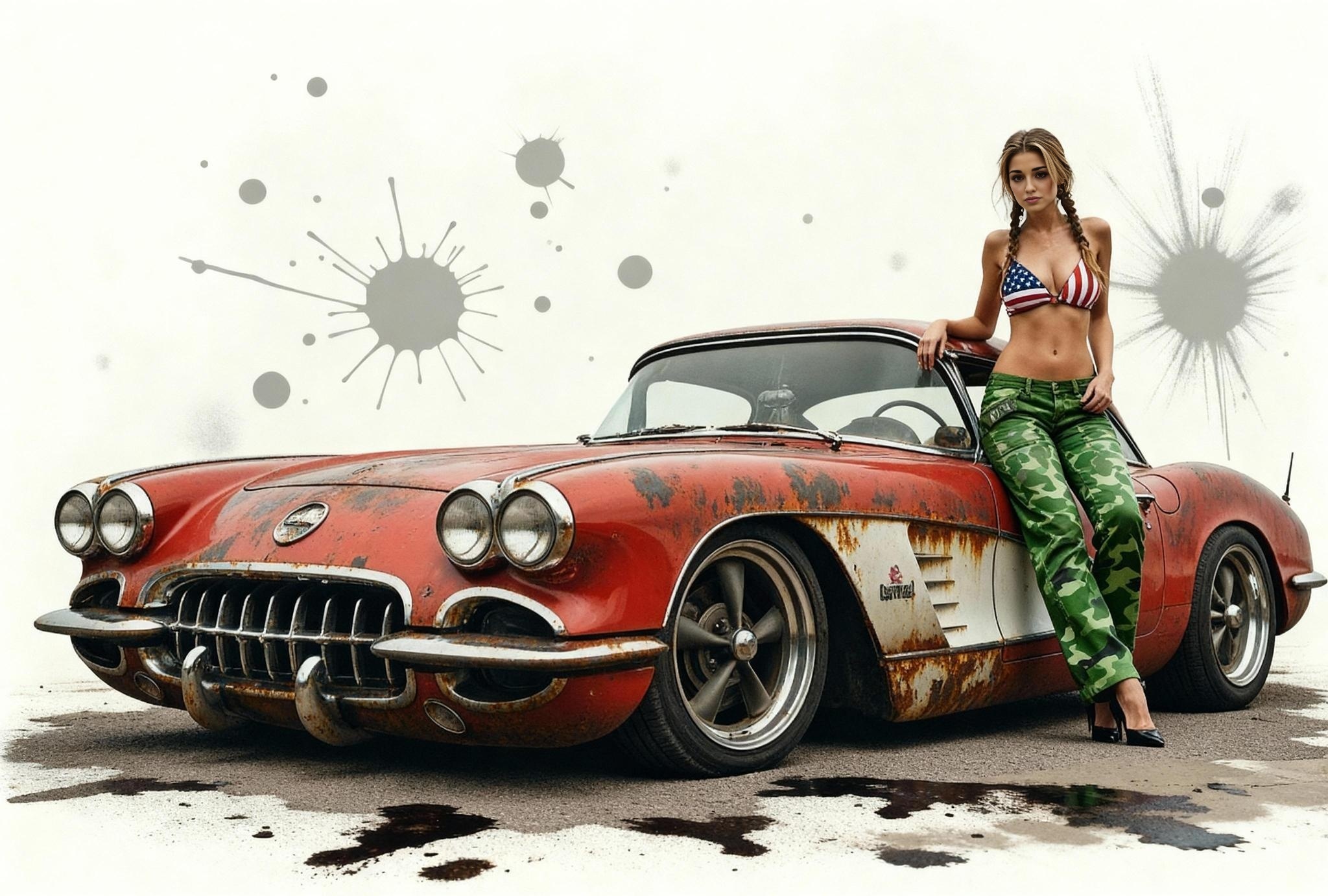 Alyssa with 58 Corvette Mounted Canvas
