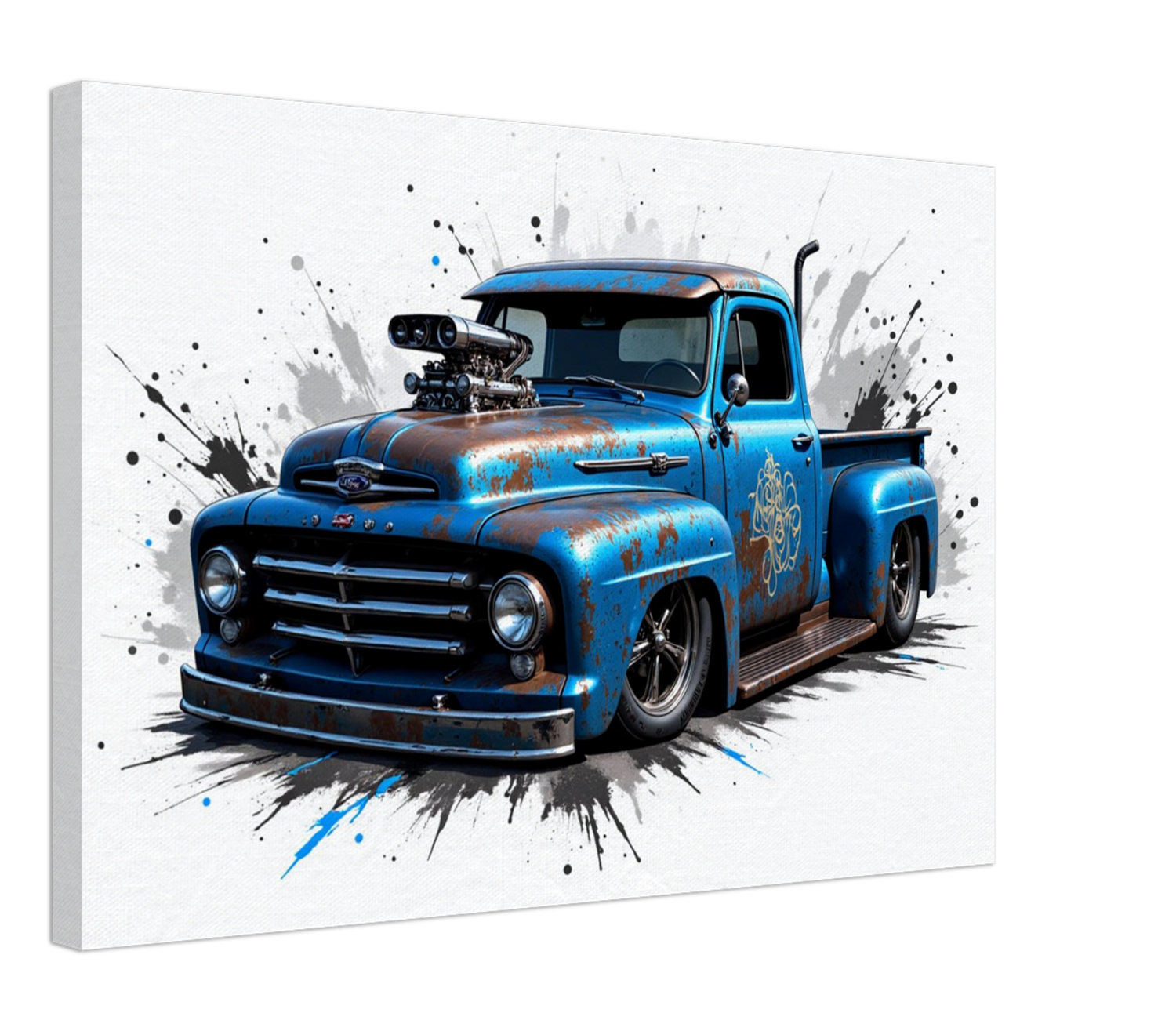 Blue Hot Rod Truck Canvas Wall Art