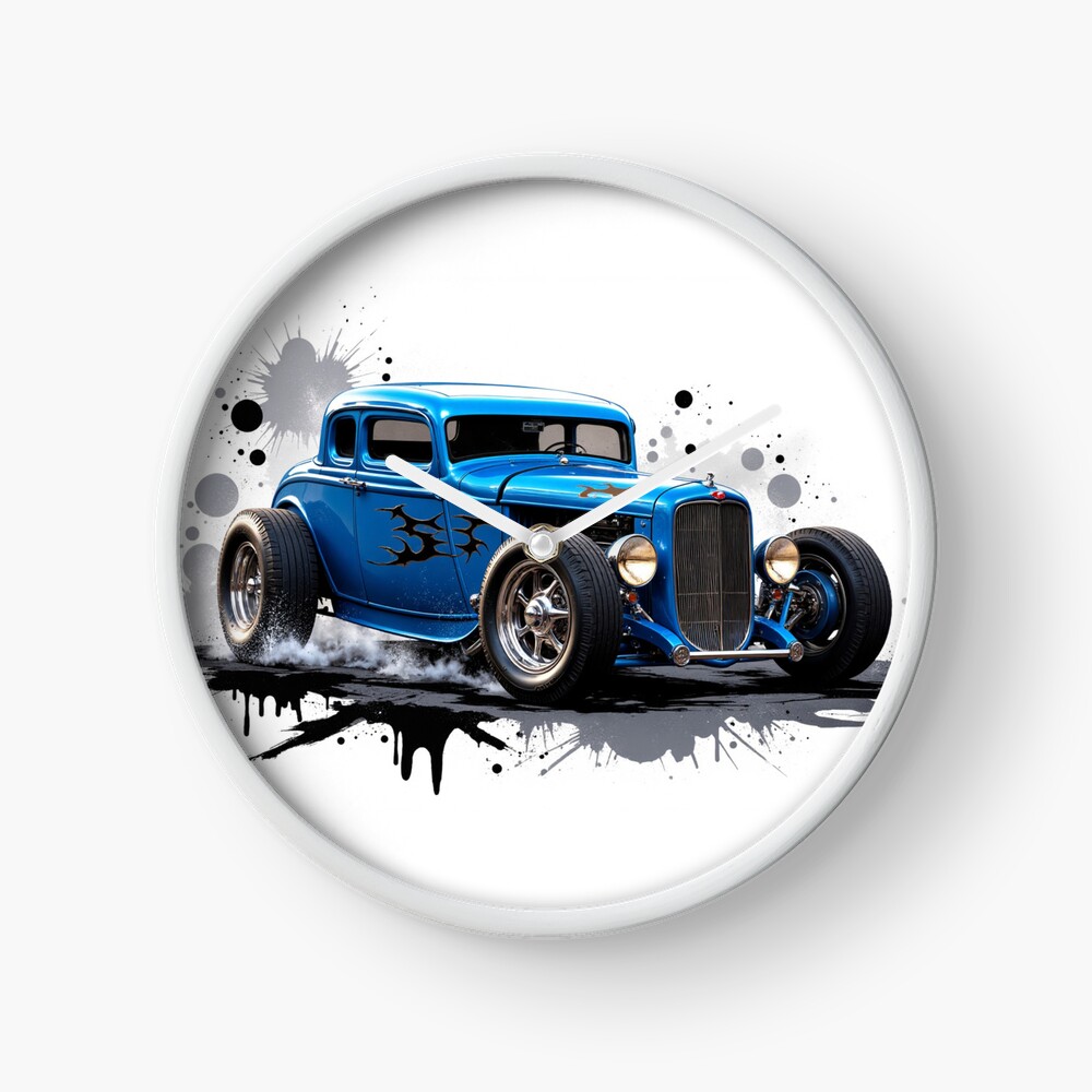 Blue Hot Rod Wall Clock