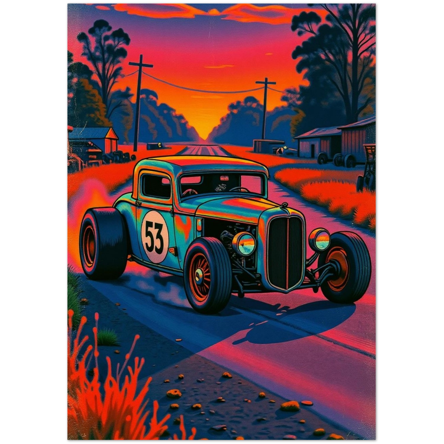 Neon Hot Rod Poster