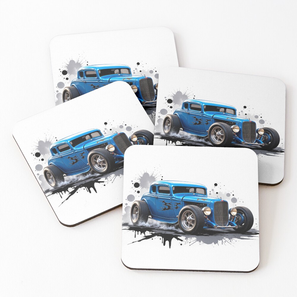 Blue Hot Rod Car Coasters